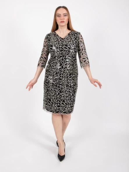 Ezze Kadın Yaprak DesenliAbiye Elbise 25YEZ4296