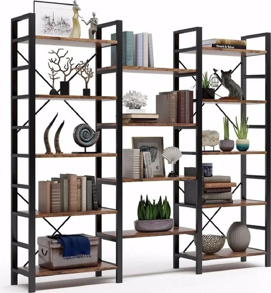 Kuzela Metal Masif Ahşap Kitaplık