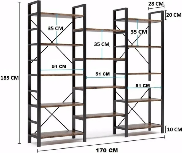 Kuzela Metal Masif Ahşap Kitaplık - 5