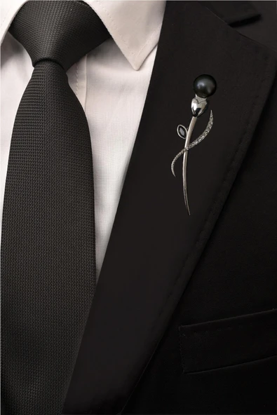 Esgue Çiçek Tasarım Taşlı İnci Broş - Resim 2