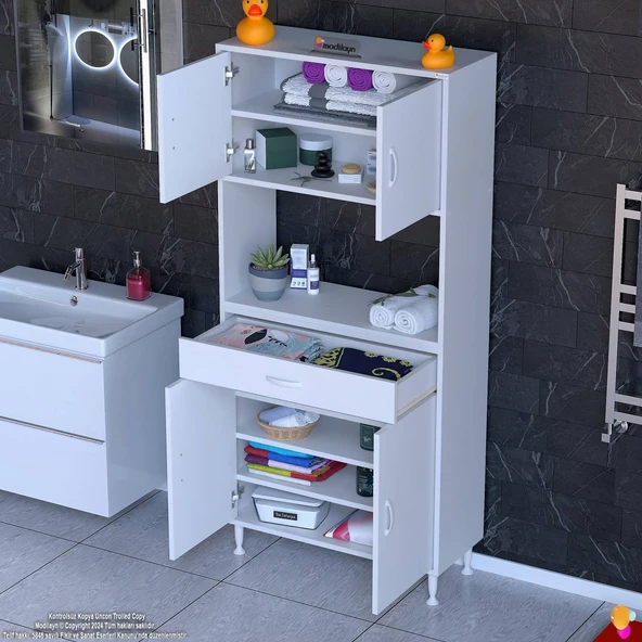 Modilayn ARDA Banyo Dolabı 75x173x32,5cm 1 çekmece 4 kapak ve 7 raflı İhtiyaca uygun kolay kurulum