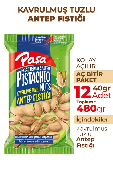 Paşa Kuruyemiş Kavrulmuş Antep Fıstığı 40 gr X 12 Adet (480 gr) - 2