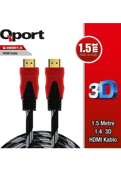 Qport Q-HDMI151 1.5m 2.0V 4K altın uçlu örgülü kablo