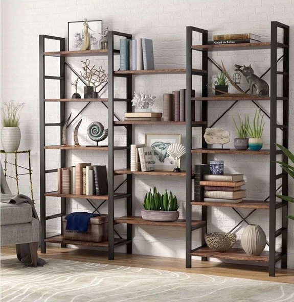 Kuzela Metal Masif Ahşap Kitaplık - 3