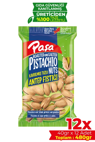 Paşa Kuruyemiş Kavrulmuş Antep Fıstığı 40 gr X 12 Adet (480 gr) - 1