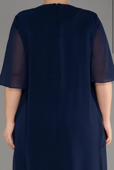 Ezze Kadın Simli Buzili Şifon Yarım Kollu Abiye Elbise 25YEZ5280 - Resim 3