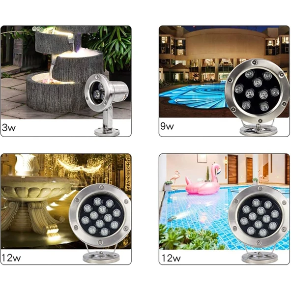 Havuz Led Armatür aplik su geçirmez açık alan aydınlatma ışık gösterisi sıva üstü krom kasa Doğal Beyaz 4000K A-KRM-1202 IP68 9W 12V - 9