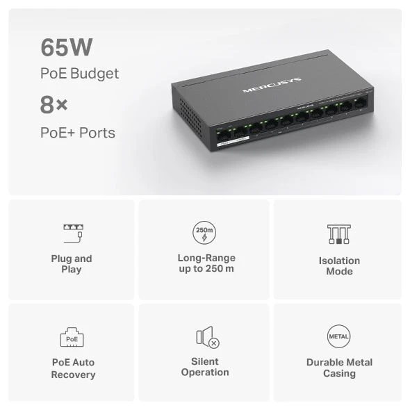 TP Mercusys MS110P 10'lu 8'i PoE switch - 4
