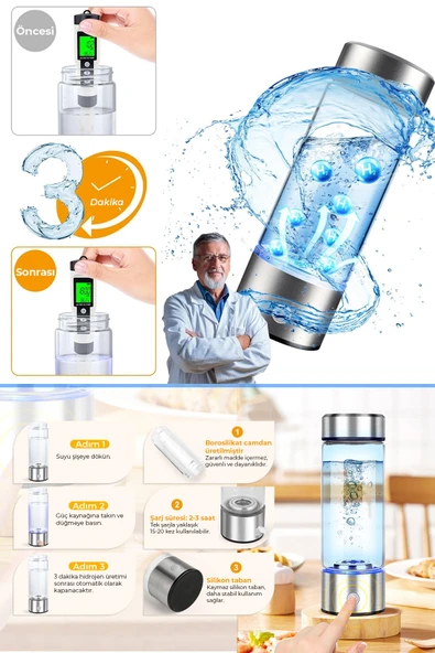 Taşınabilir Hidrojenli Su Üreteci Cihazı | Şarj Edilebilir & Spe/pem Teknolojili - 3