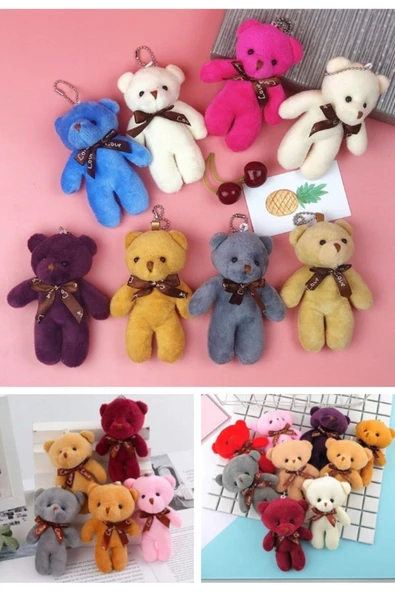 6 Adet Peluş Ayıcık Set Mini Yumoş Çanta Süsü Aksesuarı Anahtarlık Karışık Renk Çanta Süsü 11 cm - 2