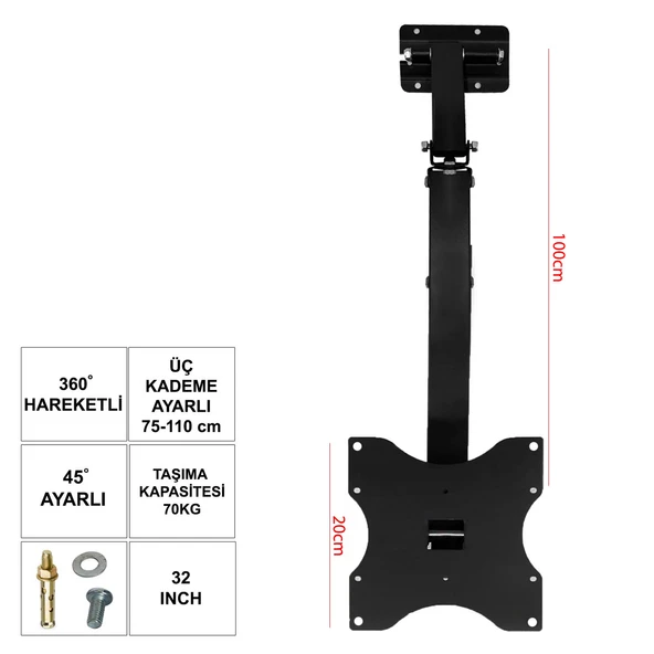 Lcd Askı Aparatı Tavan Hareketli 32-40  82-102cm UF-32KT