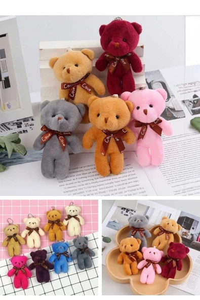 6 Adet Peluş Ayıcık Set Mini Yumoş Çanta Süsü Aksesuarı Anahtarlık Karışık Renk Çanta Süsü 11 cm