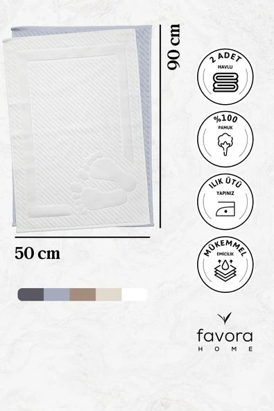 Leoline %100 Pamuk Premium 2'li Ayak Havlusu - Gri - Beyaz - 6