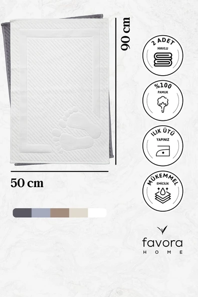 Leoline %100 Pamuk Premium 2'li Ayak Havlusu - Beyaz - Antrasit - 6