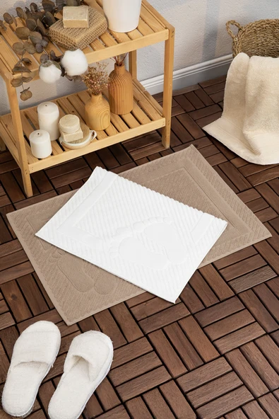 Leoline %100 Pamuk Premium 2'li Ayak Havlusu - Kahve - Beyaz - 5