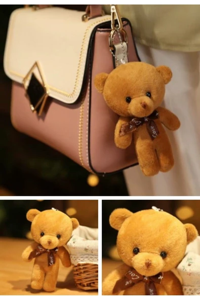 6 Adet Peluş Ayıcık Set Mini Yumoş Çanta Süsü Aksesuarı Anahtarlık Karışık Renk Çanta Süsü 11 cm - 3