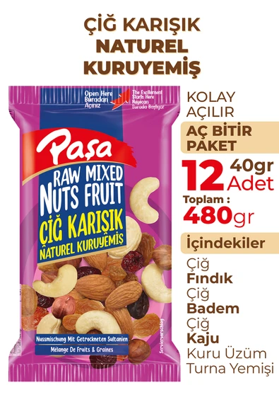 Paşa Kuruyemiş Çiğ Karışık Kuruyemiş 40 gr X 12 Adet (480 gr) - 2