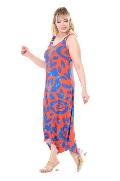 Melsay Butik Askılı V Yaka Pembe Nazar Desen Elbise - Resim 4