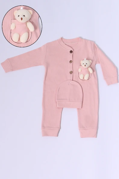 BEBEK TULUM ŞAPKA HEDİYELİ DÜĞMELİ AYICIK DETAYLI C32 - 12