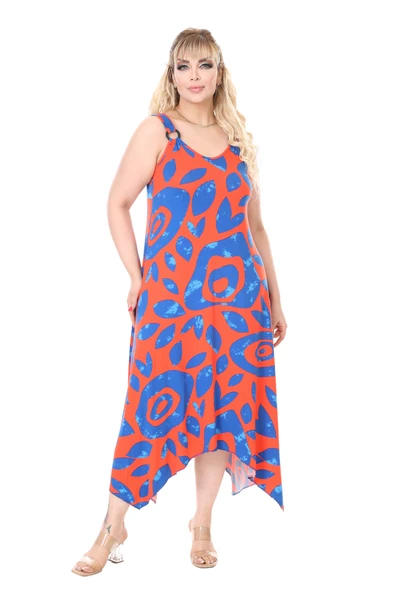 Melsay Butik Askılı V Yaka Pembe Nazar Desen Elbise ürün görseli