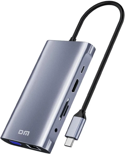 DM CHB055 Type-C to HDMI VGA RJ45 Ethernet 3*USB 3.0 Aux P