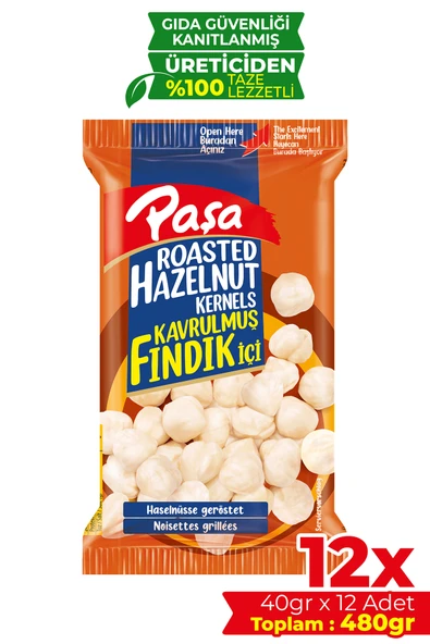 Paşa Kuruyemiş Kavrulmuş Fındık İçi 40 gr X 12 Adet (480 gr)