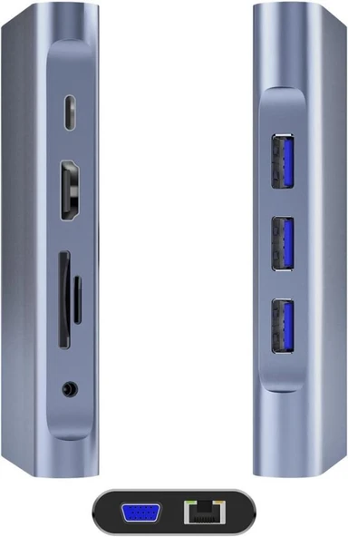 DM CHB055 Type-C to HDMI VGA RJ45 Ethernet 3*USB 3.0 Aux P - 2