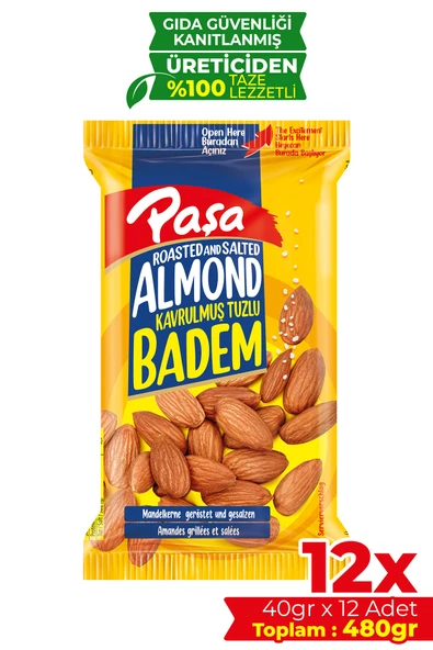 Paşa Kuruyemiş Kavrulmuş Badem 40 gr X 12 Adet (480 gr) - 1