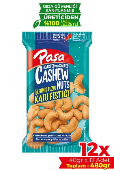 Paşa Kuruyemiş İşlenmiş Tuzlu Kaju Fıstığı 40 gr X 12 Adet (480 gr) - 1