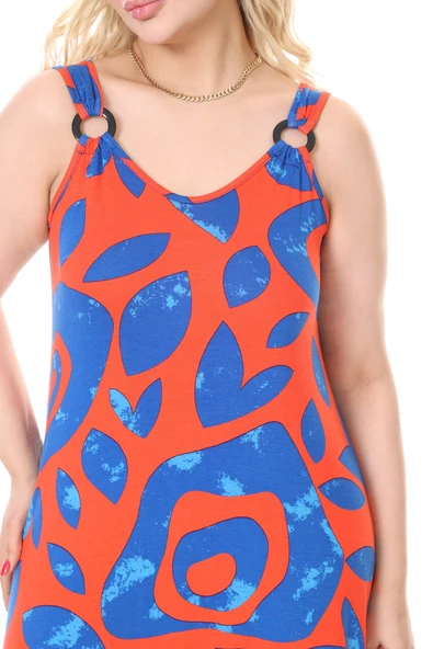 Melsay Butik Askılı V Yaka Pembe Nazar Desen Elbise - Resim 5