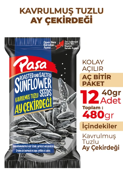 Paşa Kuruyemiş Kavrulmuş Tuzlu Siyah Ay Çekirdeği 40 gr X 12 Adet (480 gr) - 2