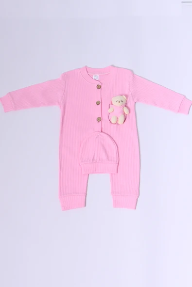 BEBEK TULUM ŞAPKA HEDİYELİ DÜĞMELİ AYICIK DETAYLI C32 - 8