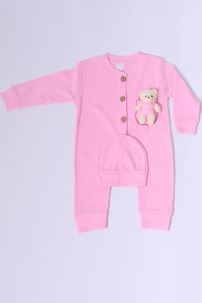 BEBEK TULUM ŞAPKA HEDİYELİ DÜĞMELİ AYICIK DETAYLI C32 - 9