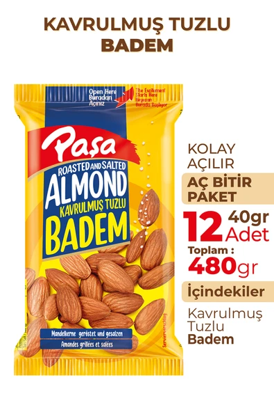 Paşa Kuruyemiş Kavrulmuş Badem 40 gr X 12 Adet (480 gr) - 2