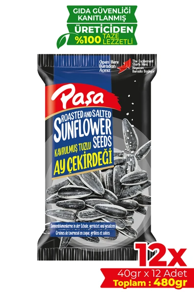 Paşa Kuruyemiş Kavrulmuş Tuzlu Siyah Ay Çekirdeği 40 gr X 12 Adet (480 gr) - 1
