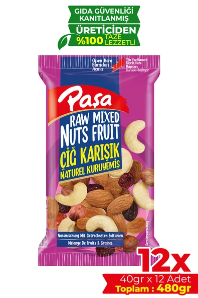 Paşa Kuruyemiş Çiğ Karışık Kuruyemiş 40 gr X 12 Adet (480 gr) - 1