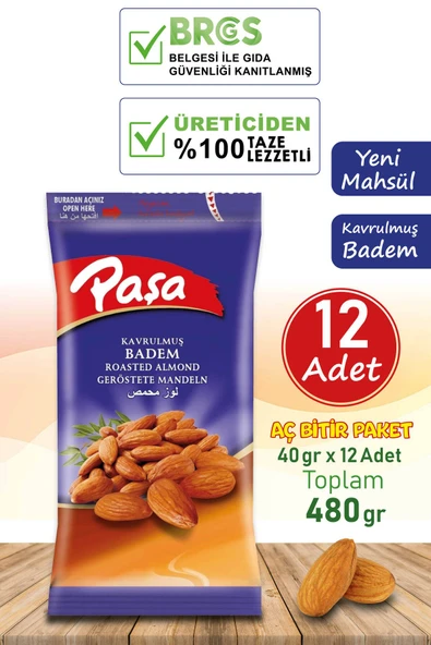 Kavrulmuş Badem 40 gr X 12 Adet (480 gr)