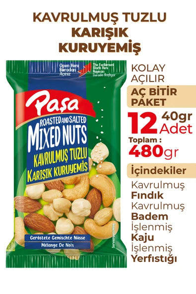 Paşa Kuruyemiş Kavrulmuş Tuzlu Karışık Kuruyemiş 40 gr X 12 Adet (480 gr) - 2