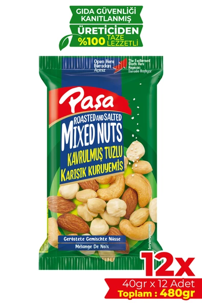 Paşa Kuruyemiş Kavrulmuş Tuzlu Karışık Kuruyemiş 40 gr X 12 Adet (480 gr) - 1