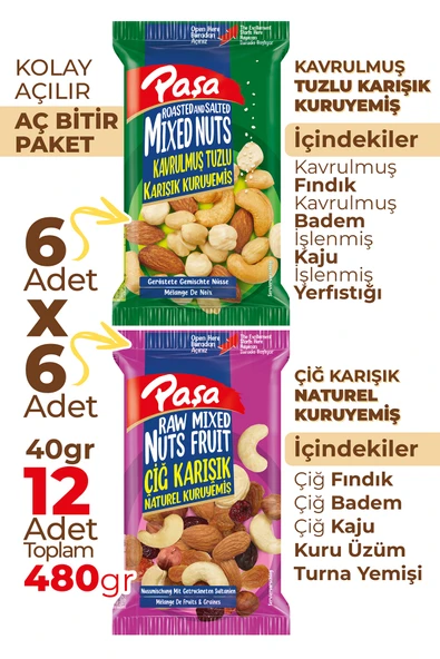 Paşa Kuruyemiş Karışık Süper Mix Kuruyemiş 40 gr X 12 Adet (480 gr) - 2