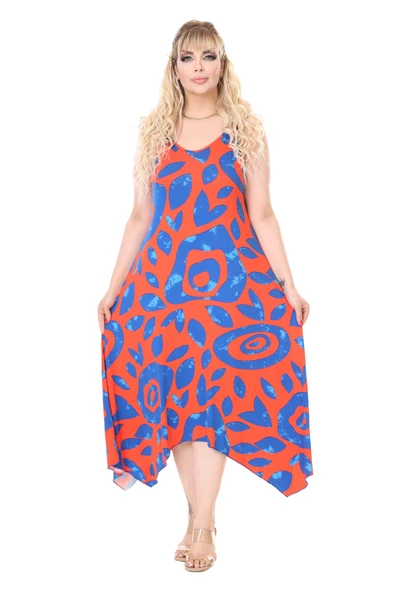 Melsay Butik Askılı V Yaka Pembe Nazar Desen Elbise - Resim 3