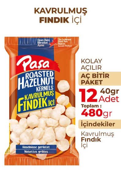 Paşa Kuruyemiş Kavrulmuş Fındık İçi 40 gr X 12 Adet (480 gr) - 2