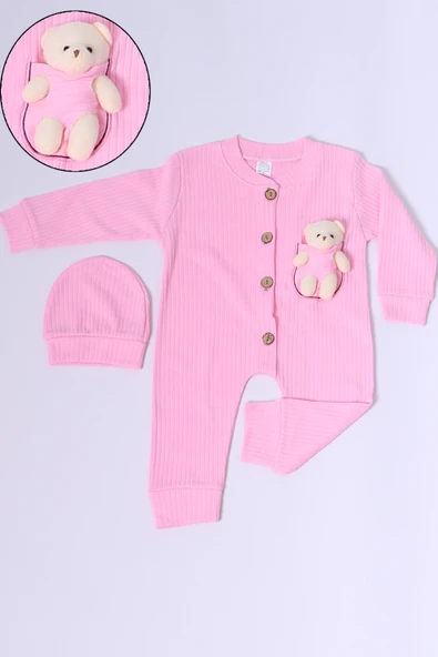 BEBEK TULUM ŞAPKA HEDİYELİ DÜĞMELİ AYICIK DETAYLI C32 - 7