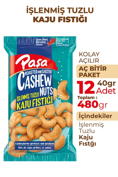 Paşa Kuruyemiş İşlenmiş Tuzlu Kaju Fıstığı 40 gr X 12 Adet (480 gr) - 2