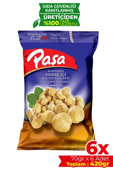 Paşa Kuruyemiş Kavrulmuş Fındık İçi 70 gr X 6 Adet (420 gr)