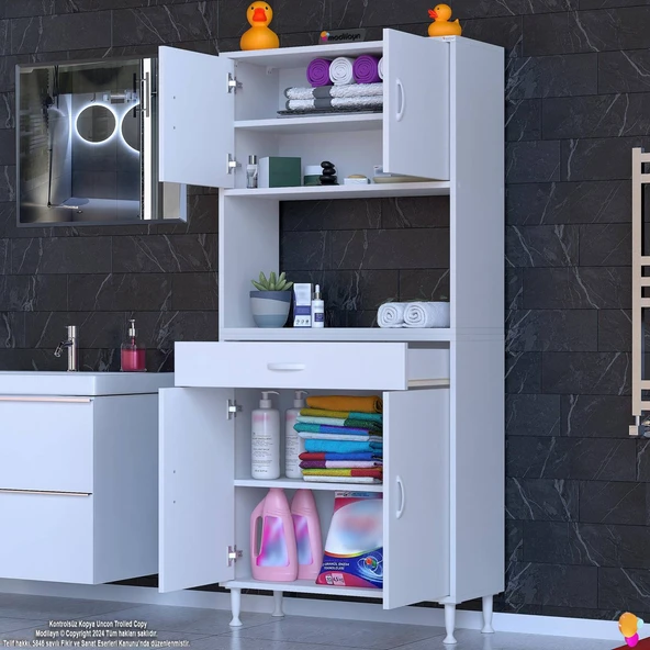 Modilayn ARDA Banyo Dolabı 75x173x32,5cm 1 çekmece 4 kapak ve 5 raflı İhtiyaca uygun kolay kurulum - 2