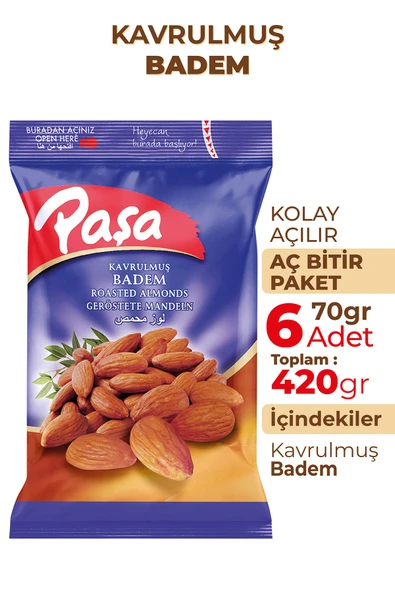 Paşa Kuruyemiş Kavrulmuş Badem İçi 70 gr X 6 Adet (420 gr) - Resim 2