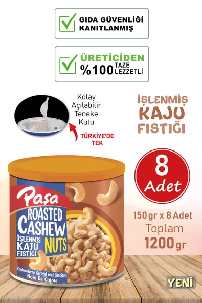 İşlenmiş Kaju Fıstığı Teneke Kutu 150 gr X 8 Adet (1200 gr)