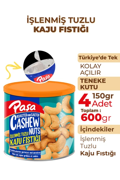 Paşa Kuruyemiş İşlenmiş Kaju Fıstığı Teneke Kutu 150 gr X 4 Adet (600 gr) - Resim 2