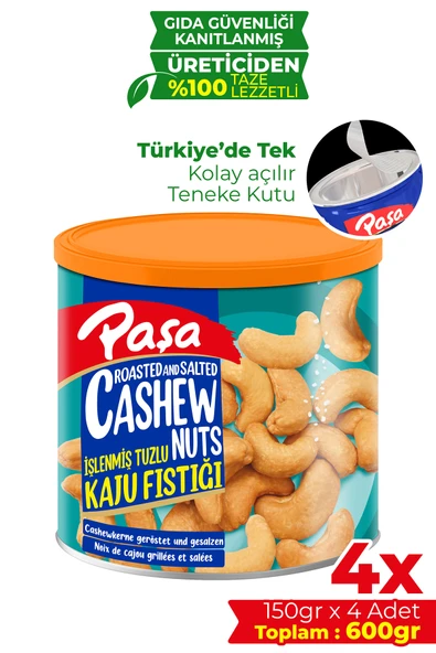 Paşa Kuruyemiş İşlenmiş Kaju Fıstığı Teneke Kutu 150 gr X 4 Adet (600 gr) ürün görseli